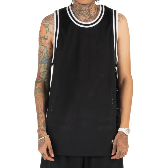 Pro Club Classic Basketball Jersey for Men - Black Two-Tone Stripe Neck & Armholes - 100% Polyester -
