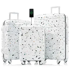 Luggage Set of 3, 20-inch with USB Port, Airline Certified Carry-on Luggage , ABS +PC Hard Shell Luggage with Spinner Wheels,starry sky white