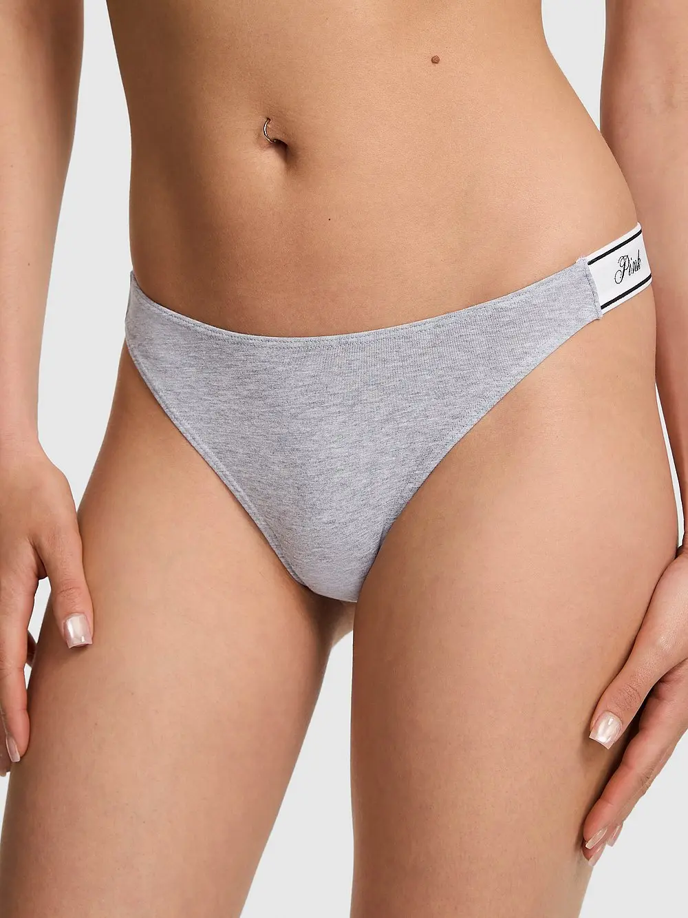 PINK Logo Cotton High-Leg Thong Panty