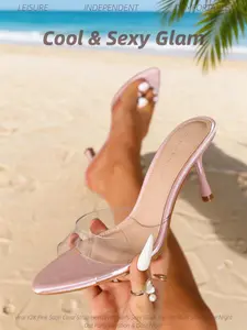 New Summer Women's Deep Wine Red Satin Transparent One-Strap Mule Heels | Slip-On Pointed Open Toe Stiletto Slide Sandals | Women's High Heel Sandals | Viral Y2K Sexy & Stylish Comfortable High Heels for Night Out, Evening Party, Date Night, Wedding, Brid