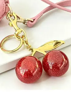 Trendy Glitter Red Cherry Keychain - Luxe Alloy Bag Charm Pendant, All-Match Sparkly Accessory for Women & Girls, Perfect Fashion Gift