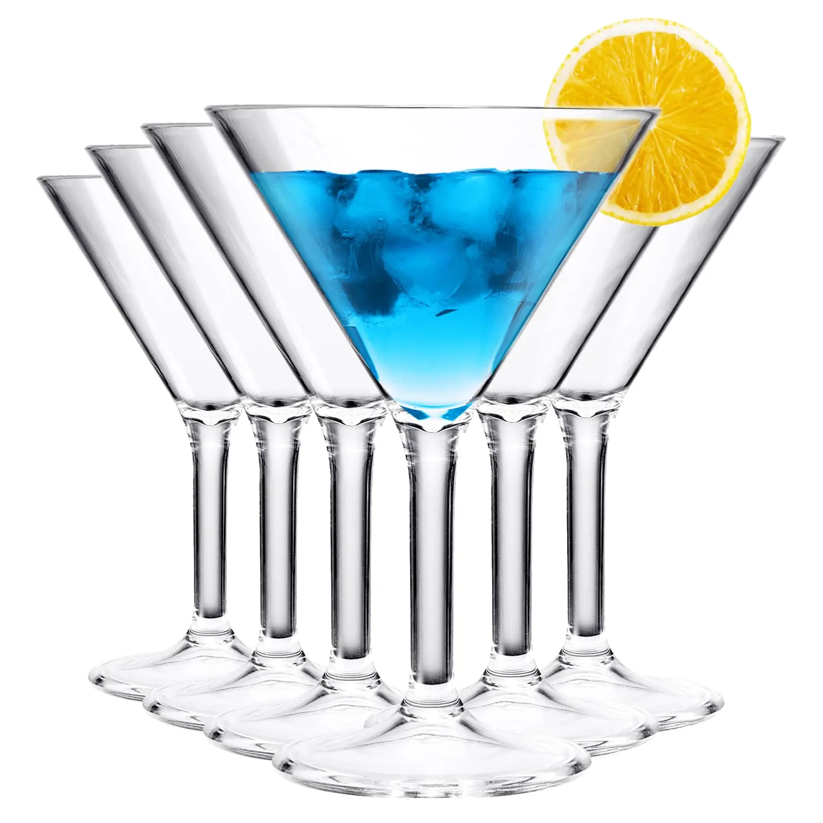 Khen European Style Plastic Crystal, Unbreakable Martini Glasses |Set of 6| Shatterproof Acrylic 100% Tritan, Clear Shatterproof BPA-free, Reusable, Outdoor, Pool & Indoor, Dishwasher Safe 10oz