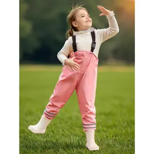 Girls' Lightweight-Waisted Rain Pants with Adjustable Back Straps - Bright Yellow & Striped Design, Breathable/Fall, Loose Fit Outdoor Hiking, Camping, Fishing, Cycling Pants