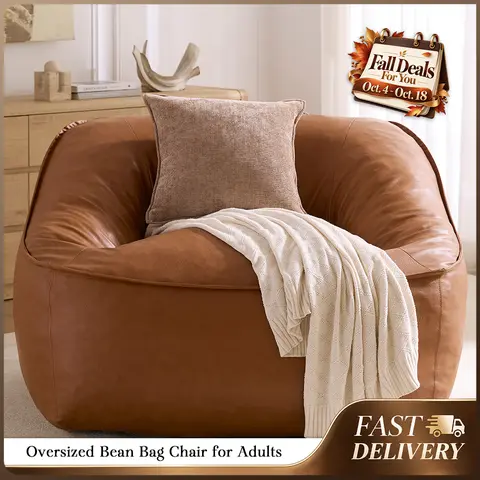 [PU Recovery Takes Time At Least 7 DAYS] AMERLIFE Oversized Bean Bag Chair for Adults with Arms, Cloud Lounge Chair, 27.6'' Deep Seat, Chopped Foam Filling, No Assembly, Soft Upholstery, Living Room or Media Room, Bean Sofa[TikTokShopFallDealsForYou]