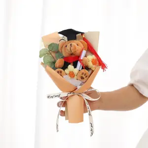 Cute Bear Design Graduation Themed Bouquet, 1 Count Handmade Woven Flower Bouquet, Home Decor for Graduation Party, Valentine's Day Gift Idea
