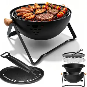 Portable Charcoal BBQ Grill, Multi-Functional Mini Tabletop Barbecue Grill with Grill Net & Grill Clip, Compact Nesting Design Outdoor Camping Picnic Backyard Small Charcoal Grill for Steak, Sausages, Skewers