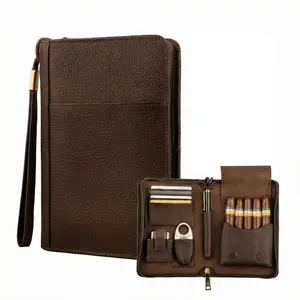Genuine Leather Cigar Storage Pouch (Holds 5 Cigars), Portable Travel Organizer with Zipper, Durable Cigar Accessories Bag for Men