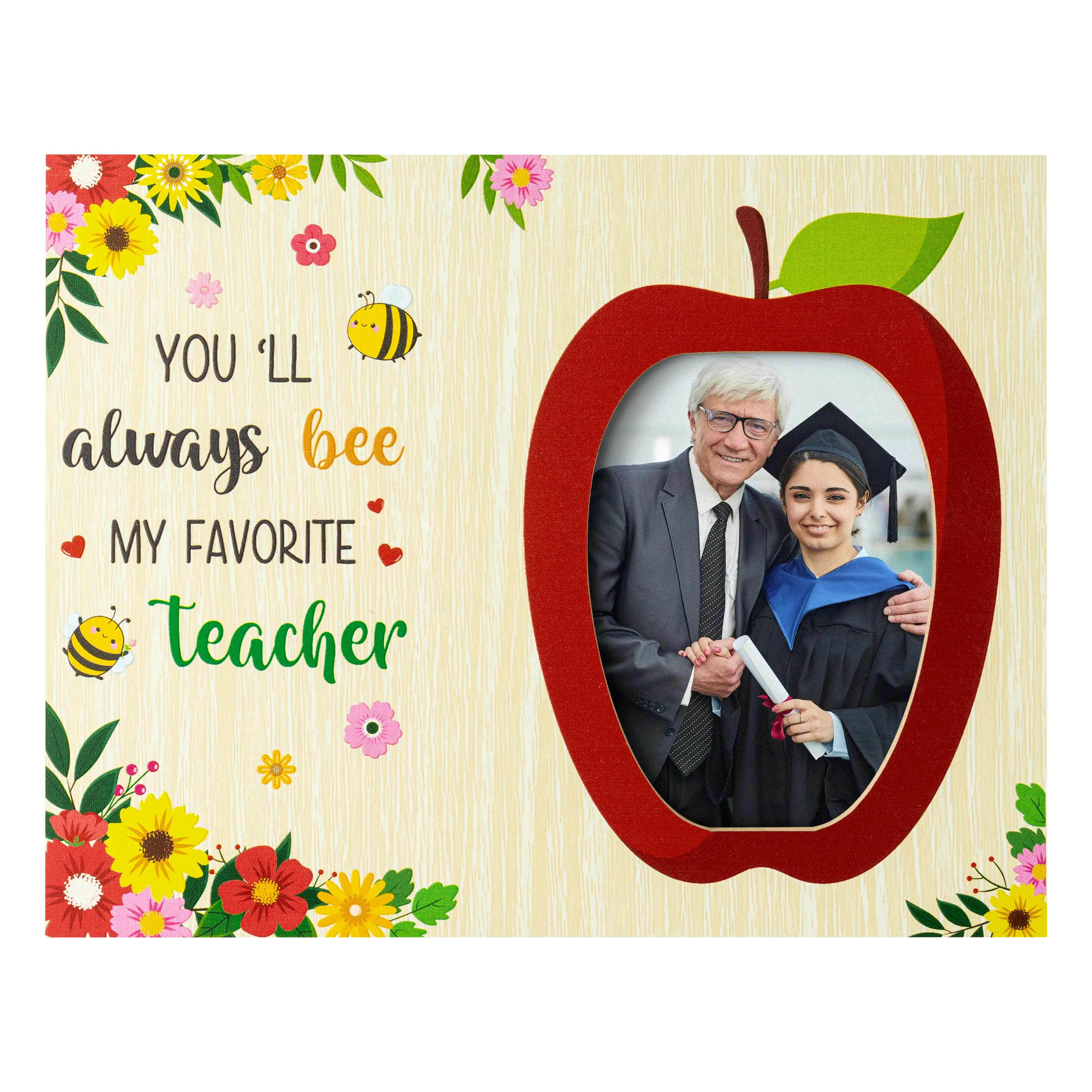 WATINC Teacher Appreciation Picture Frame - Teachers Retirement Gifts Thank You Teachers Back to School Bee Apple Tabletop Photo Frame Gift, Wall Hanging Photo Album for Graduation Party (9” x 7”)