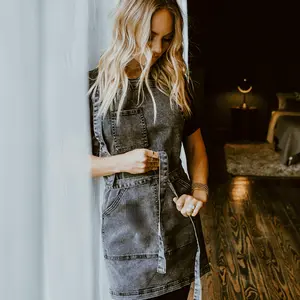 Over Shoulder Black Acid Washed Apron Over Shoulder Black Acid Washed Apron