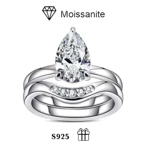 3 Carat Water Drop Pear Shape Moissanite Ring S925 Silver High-end Sense Female 18k Stacking Set Ring