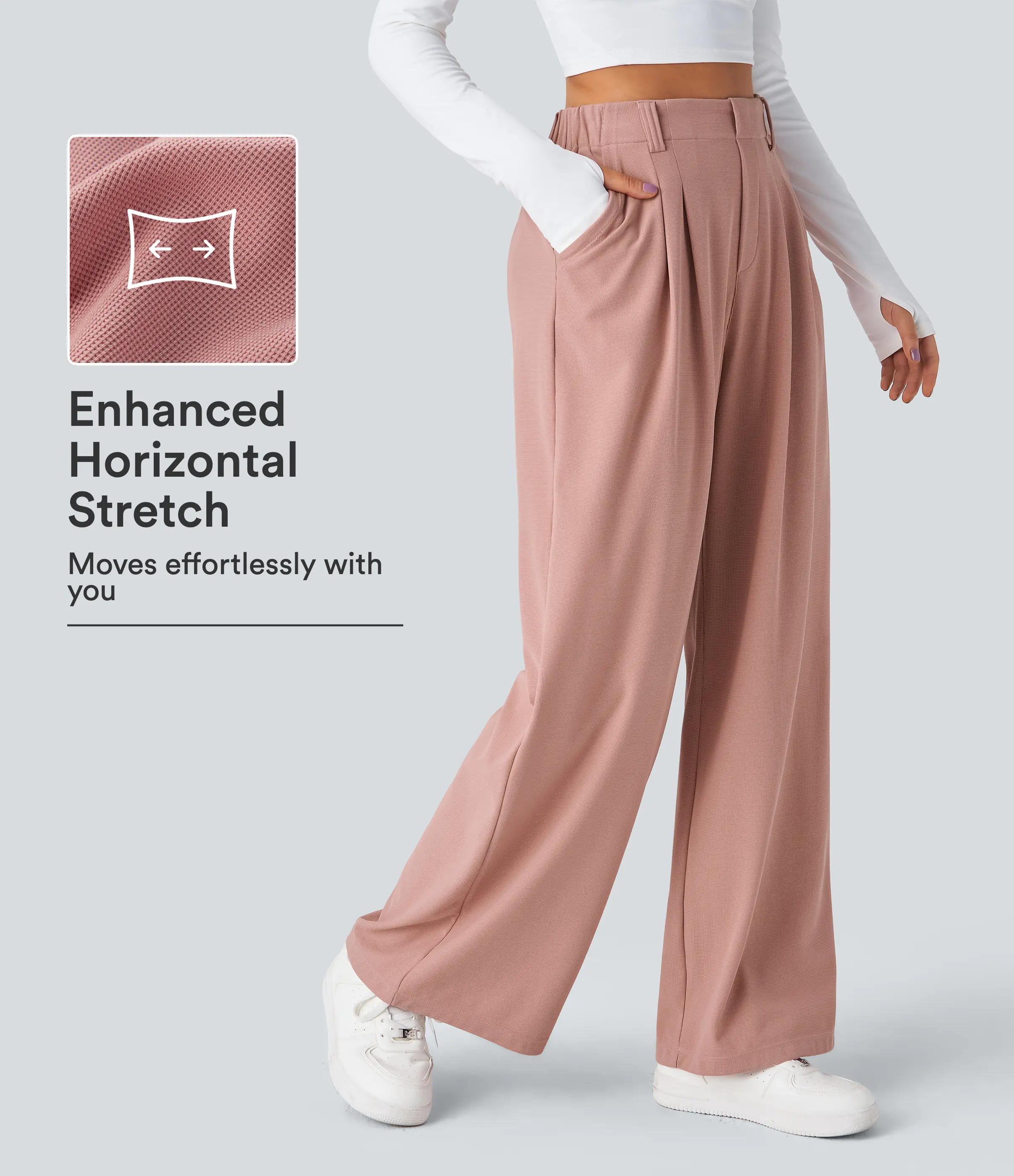 Halara Flex High Waisted Plicated Side Pocket Wide Leg Waffle Work Pants Halara Flex High Waisted Plicated Side Pocket Wide Leg Waffle Work Pants