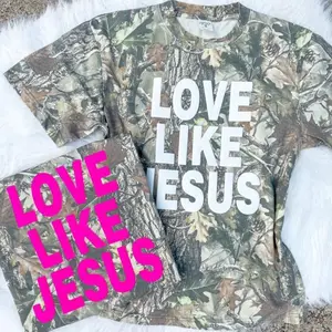 Love Like Jesus Puff Print Camo Shirt, Christian Streetwear Graphic Tee, Faith Apparel, Menswear Top, Womenswear Top