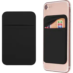 Pocket Self Adhesive Card Holder Stick On Wallet Sleeve with Adhesive ID, Credit Card, ATM Card Holder For Cell Phone (2 PACK BLACK)