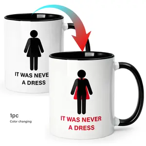 Gift for Women, It Was Never a Dress Mug, 11oz Heat Color Changing Ceramic Coffee Mug, Women Empowerment Feminist Superhero Cup,  Gender Equality Birthday Gifts for Her