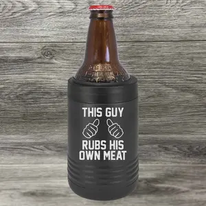 This Guy Rubs His Own Meat – Funny BBQ Can Cooler | Insulated Beverage Holder for Grill Masters, Backyard Cooks & Meat Lovers koozie sleeve