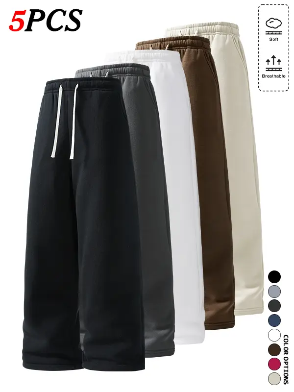 5-Pack Spring/Autumn Men’s Straight-Leg Sweatpants – Lightweight Fabric, Breathable and Non-Clammy, Loose Fit, Comfortable for Prolonged Sitting, Unrestrictive, Suitable for Hiking, Fitness, and Running