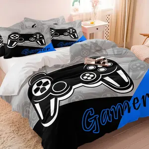Black & white gaming controller themed duvet cover set, Bedroom bedding set, 1 duvet cover & 1/2 coreless pillowcase, create a bedroom atmosphere with esports vibes, choice for children's & teenagers' bedrooms, multiple styles available