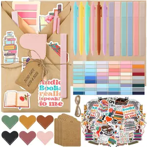 6 Set Blind Date with a Book Gift Box Supplies Excluding Books Bulk Leather Bookmarks Stickers Kraft Tags Pens Wrapping Papers Bookish Readers Galentines Valentine Book Lovers Club Gifts for Women Men