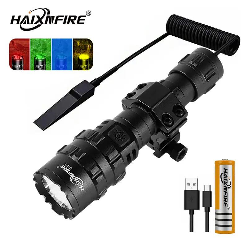 Haixnfire G100 Handheld LED Flashlight - 4500 Lumens Super Bright High Lumens EDC Torch, 135g, USB-C Rechargeable, 5 Modes, 5-Color Lenses, 100-150m Range, 1*18650 Lithium Battery, Tactical Gear and Accessories, Camping Tool