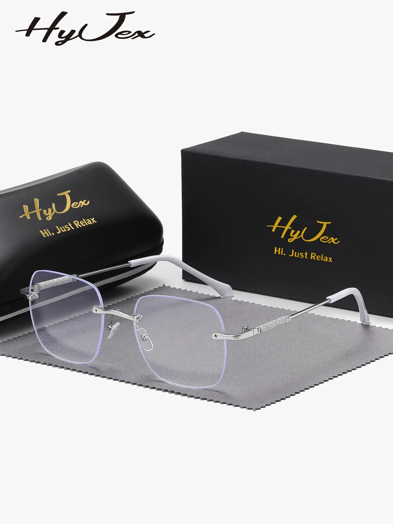 HYJEX 1 Piece Unisex Lightweight Design Anti Blue Light Frameless Plano Glasses Fashion Trendy Stylish Square Plano Glasses Rimless Eyeglasses Lightweight Eyewear