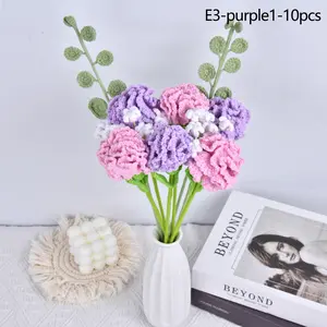 10Pcs Carnation Crochet Flowers,Carnation Crochet Forever Flower,Handmade Knitted Bouquet,Birthday,Bridal,Wedding Gift Decor