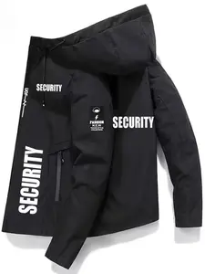 Men's Graphic Letter Print Hooded Fitted Cut Jacket, Zipper Closure, Windproof Design, Polyester Fabric, Multiple Pockets, Adjustable Drawstring Cap, Casual Wear, Coats