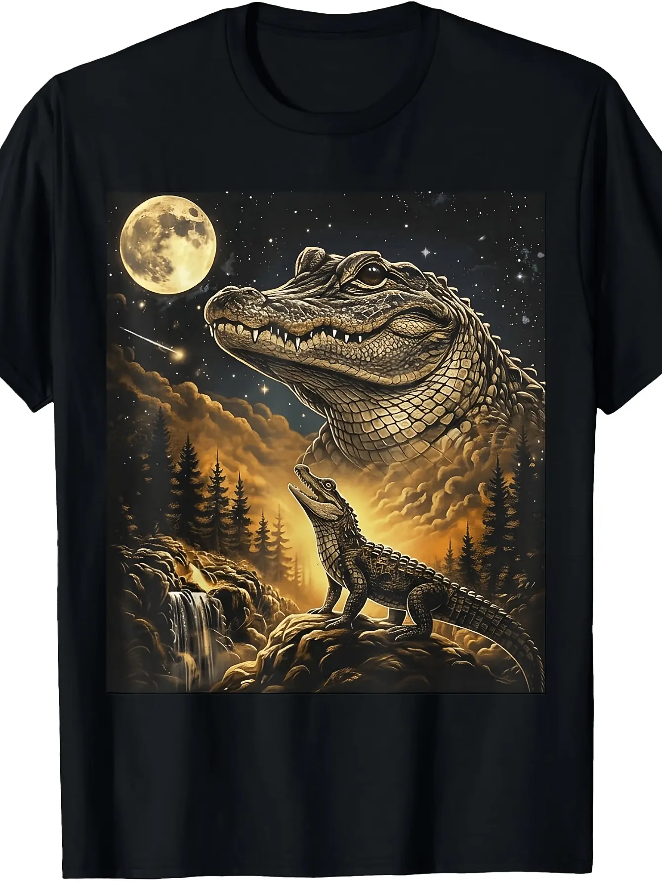 Alligator Howling Moon Shirt Wild Gator Art T-Shir unisex soft cotton short sleeve t shirt, vintage graphic casual tee for men women teens, perfect birthday holiday gift for camping travel gym daily street  wear