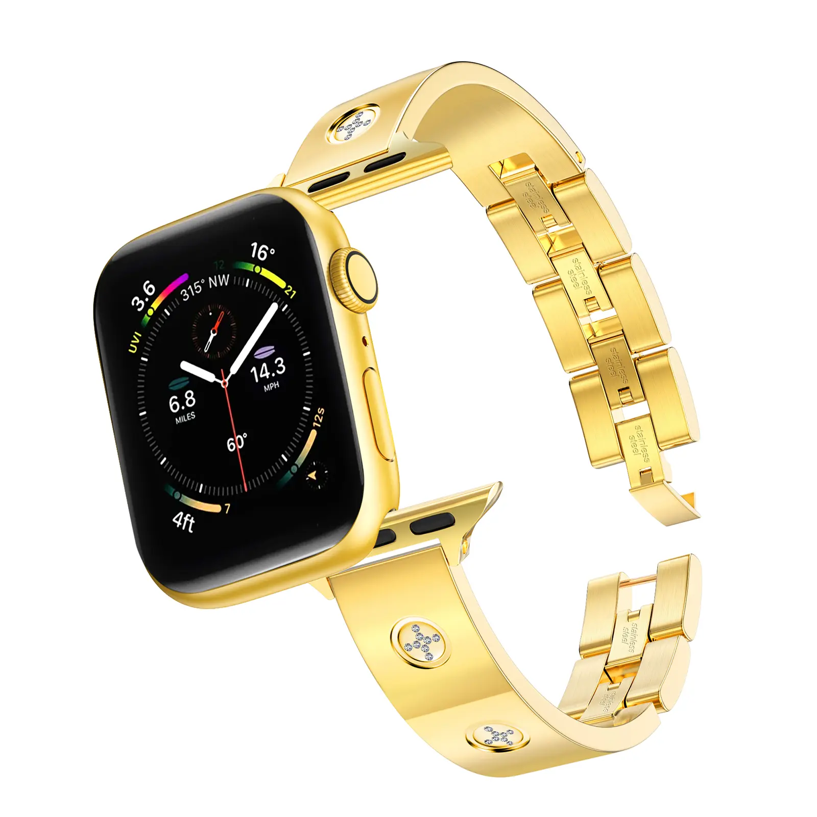 SKIMEMRY Gold Stainless Steel Apple Watch Bands Compatible with Apple Watch  38mm/40mm/41mm/42mm/44mm/45mm/46mm/49mm, Stainless Steel Women Luxury Bracelet Apple Watch Band Gold Iwatch Band for Series 10 9 8 7 6 5 4 3 2 1 Ultra SE Apple watch