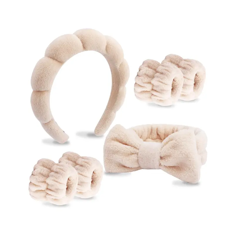 6-Pack Spa & Makeup Headbands – Soft Hair Bands for Face Washing, Skincare, Spa Treatments & Beauty Routines – Brown Bow Tie Hair Wraps for Women