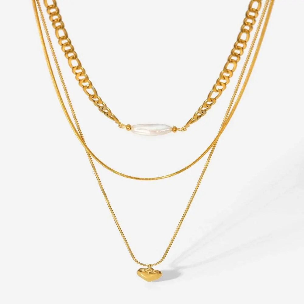 Triple-Layered Gold Heart Pendant Necklace