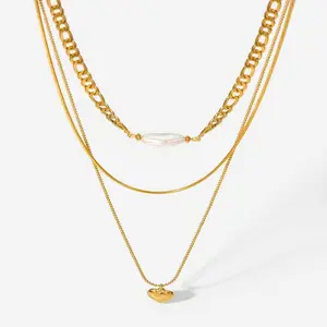 Triple-Layered Gold Heart Pendant Necklace