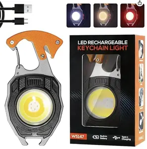 Keychain Work Light Keychain Flashlights 7 Light Modes 1600Lumen,portable usb rechargeable cob work light Emergency Light with Folding Bracket Bottle Opener and Magnet Base,Camping