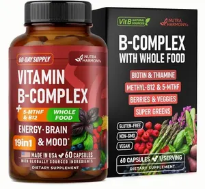 Vitamin B Complex - B1 | B2 | B3 | B5 | B6 | Biotin | B12 | 5-MTHF - Astragalus & Whole Food Blend - Energy, Metabolism & Brain - Vitamins B for Women & Men - Made in USA - 60 Capsules, 60 Days Supply