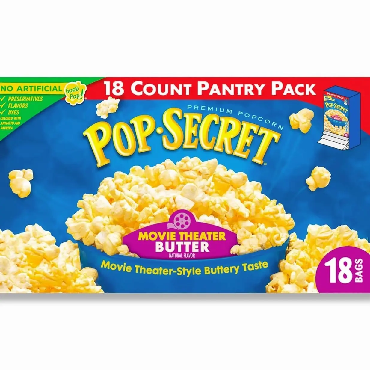 Pop Secret Popcorn, Movie Theater Butter, 3.0 Ounce Microwave Bags, 18 Count Box