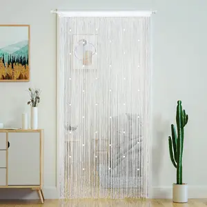 Beaded Curtain Door String Curtains for Doorway Tassels Beads Hanging Fringe Hippie Room Divider Window Hallway Entrance Wall Closet Bedroom  Decor (39x110in/100x280cm, White)