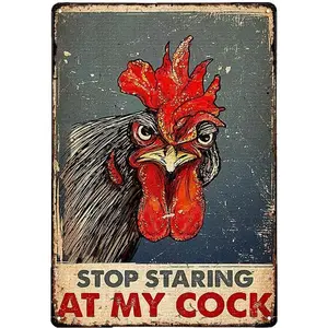 Retro metal logo chicken stop staring at my rooster farmhouse logo interesting wall logo chicken coop decoration home, farm and kitchen country poster art decoration