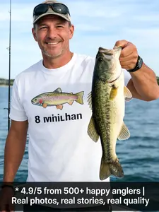 Men's Combed Cotton Shortsleeve Round Neck T-Shirt - Screen Print Catch Design, Custom Photo Tee, Personalized Fisherman Gift, Casual Commuter Menswear Top