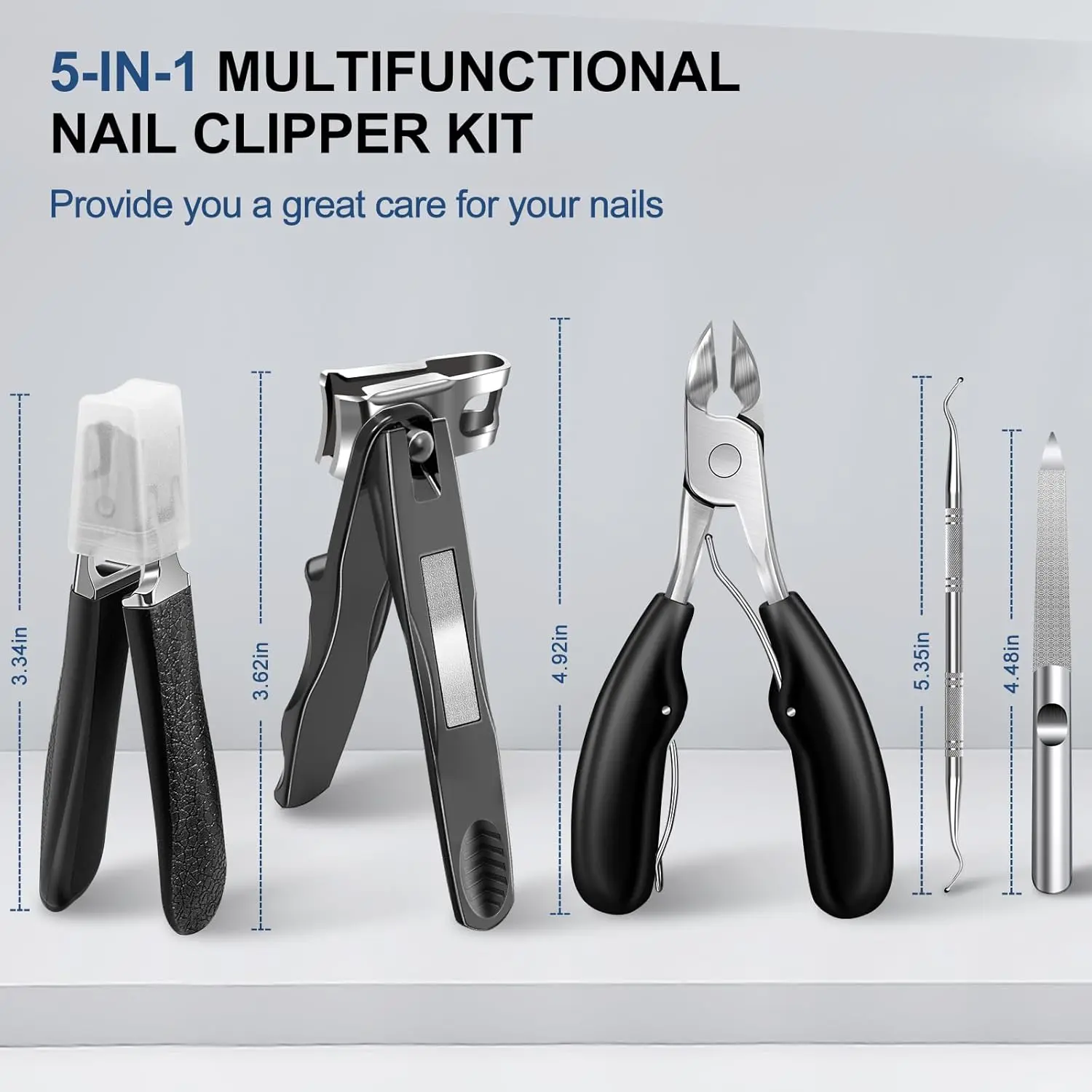 Toenail Clippers for Seniors Thick Toenails,Heavy Duty Large Toe Nail Clippers for Men with Catcher,360°Rotating Nail Clippers for Seniors,Ingrown Nail Cutter Long Handle with Sharp Curved Blade Manicure Set