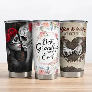 SANDJEST 20oz Insulated Stainless Steel Coffee Tumbler with Lid - Anti-Scalding Slim Profile Water Bottle, 7-12 Hours Vacuum Flask, Portable Car-Friendly Printed Art Kitchenware for Mother's Day Gifts