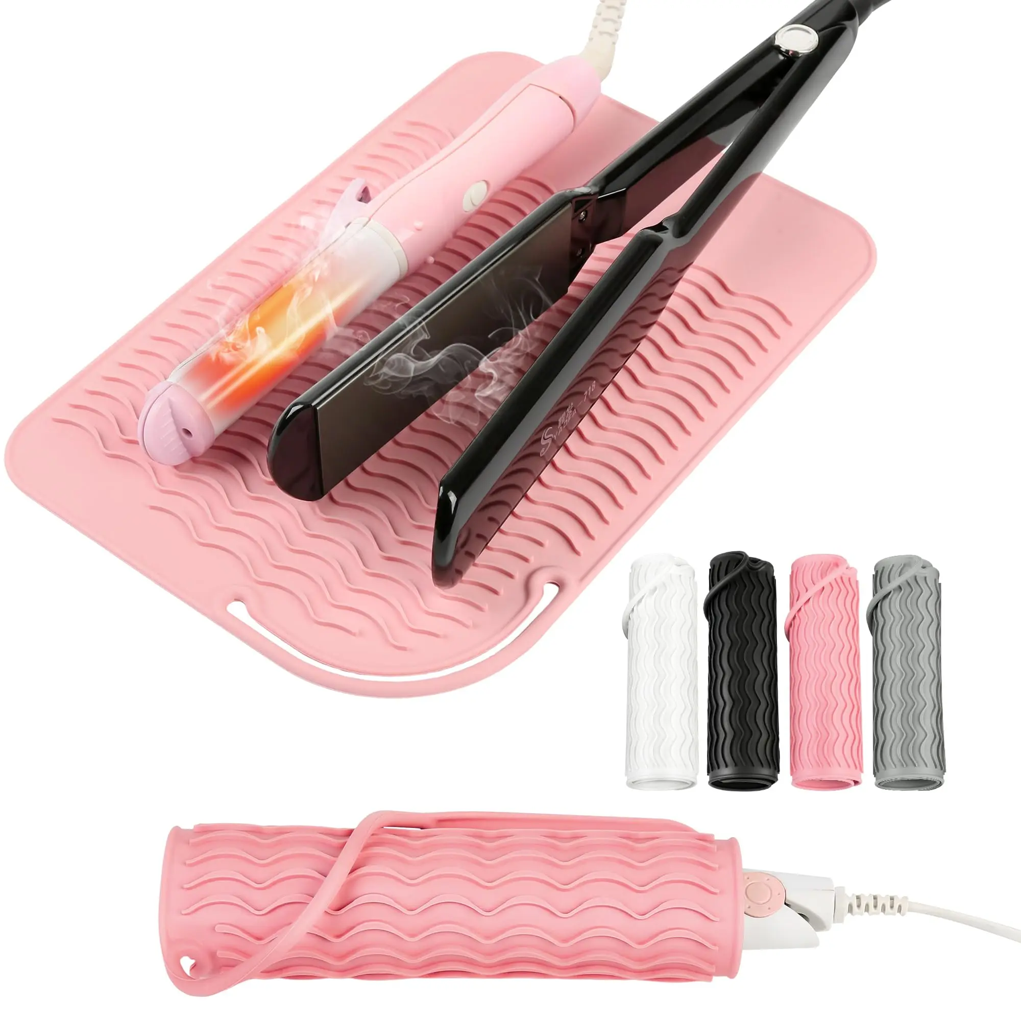 Silicone Heat Resistant Mat for Hair Tools - 11"x7.5" Anti-Slip Countertop Protector Pad for Flat Iron, Curling Iron, Travel-Friendly Hot Styling Accessory