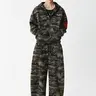 FDR Camo Embroidery Zip Up Hoodie for Men & Women Oversized Cropped Sweatshirt 2 Piece Tracksuit Set High Waist  Baggy Wide Leg Sweatpants Soft Fabric Y2K Streetwear Unisex Vintage Longsleeves Top Pullover
