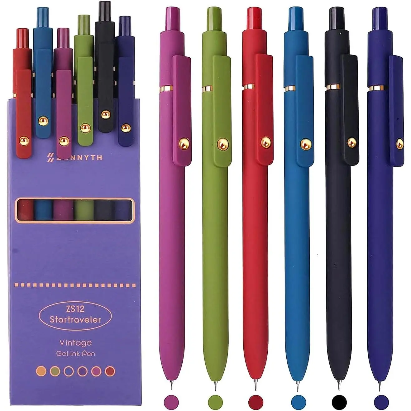 Minimalist Sleek 0.5mm Fine Point 1-Click Retractable Gel Pens, 6-Count Office Stationery with Built-In Pocket Clip, for Journaling, Drawing, Creative Projects, Card Making, School Supplies Gifts for Women, Manufacturer Warranty