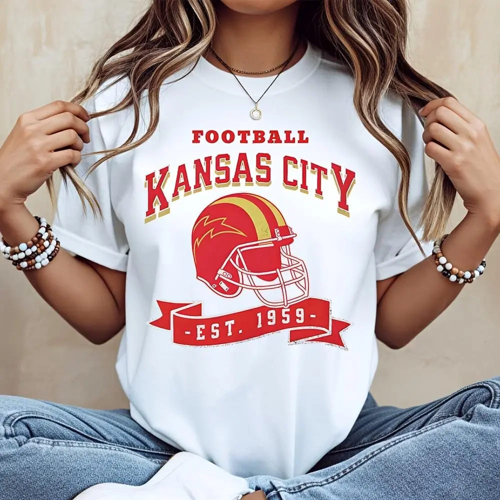 Football Kansas City Est 1959 Helmet Graphic T-Shirt, Vintage Sports Fan Apparel, Casual Daily Wear Game Day Outfit