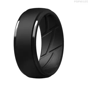 Men's Curved Layered Step 3-Dimensional Silicone Rings, Lightweight Flexible Sports Band with Comfortable Fit, Sweatproof Scratch-Resistant Durable Accessory for Gym, Daily Casual Wear, Three-Dimensional Silicone Rings