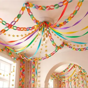 Colorful Paper Garlands, Hot-Selling Festive Room & Ceiling Decorations, Suitable for Graduation & Birthday Parties, Atmospheric Ribbon Decor