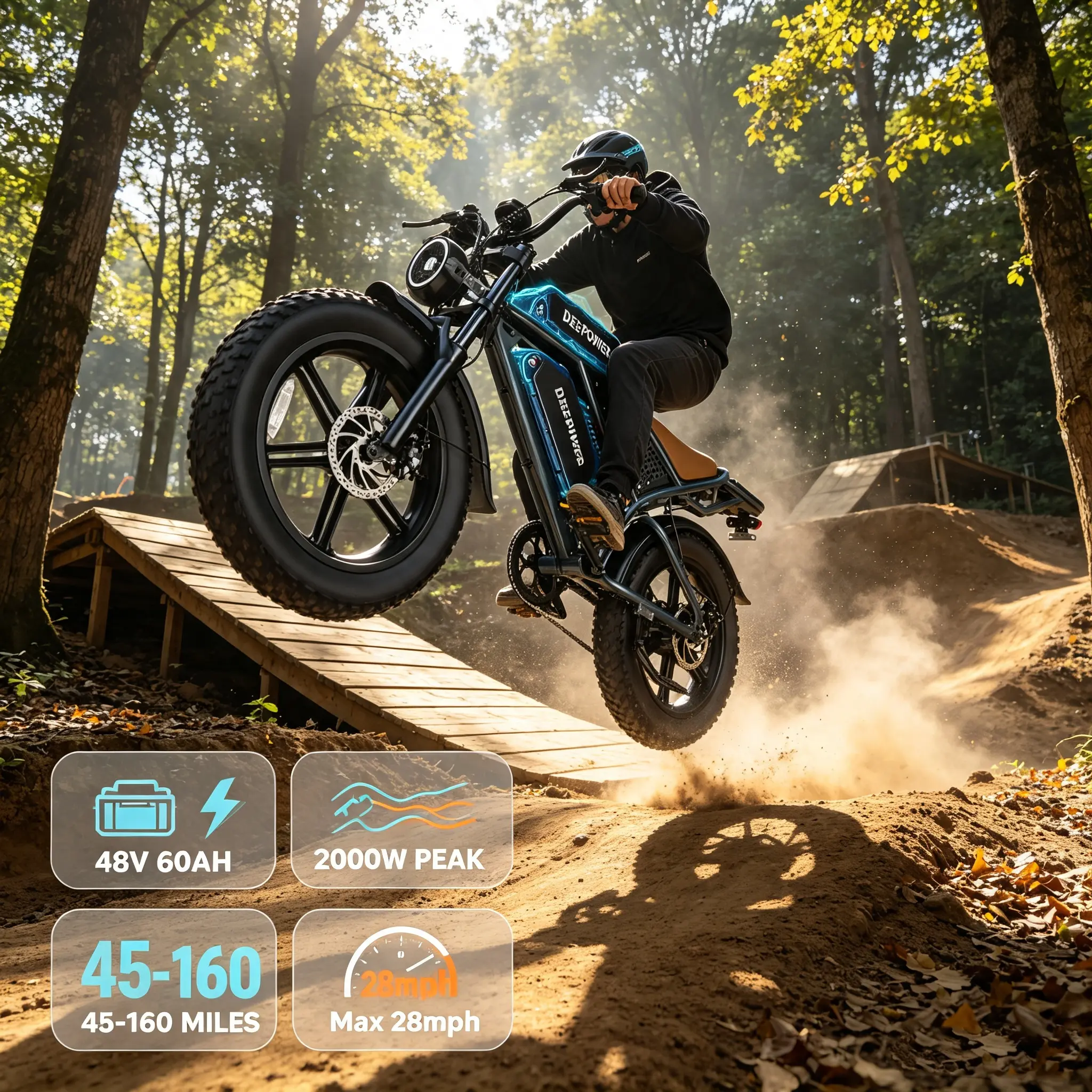 2026 DEEPOWER｜Peak Power 2000W｜28 MPH Top Speed｜Detachable 48V Battery｜45‑160 Miles Range｜Full Suspension｜20" Fat Tires｜LED Headlights｜UL Certified｜Easy to Maneuver｜sohochic｜Off‑Road｜Sand｜Urban Riding｜All‑Terrain Adult Ebike