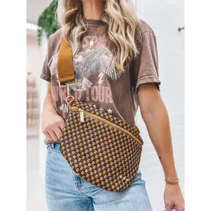 The Westlyn Woven Bum Bag Checkered Coffee