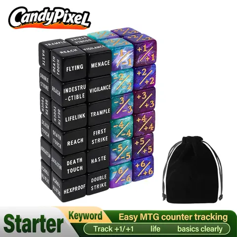 48 Pieces MTG Dice Counters Bulk Ability Keywords MTG Tokens Shield Life Counter 6 Sided Dice Set for Magic The Gathering,TCG,Cards Gaming Accessories Durable