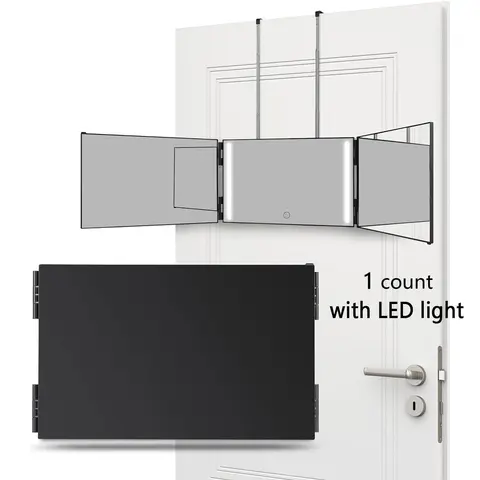 Foldable LED Light Up 3 Sided Makeup Mirror, Mirror with Lights, Portable Lightweight 3 Way LED Lighting Mirror for Self Hair Cutting, Wall Mounted or Door Hanging 360 Trifold Barber Mirror