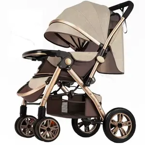 Foldable Baby Stroller Sit & Lie Portable 360° Swivel Front Wheel Trolley Cart Large Two-way Stroller with Sunshade for Infants